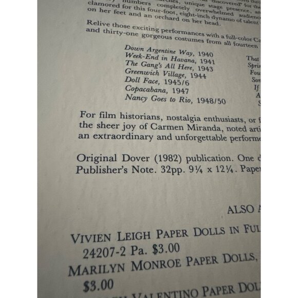 Tom Tierney Carmen Miranda Paper Dolls In Full Color 1982 Dover Books uncut - Picture 7 of 7